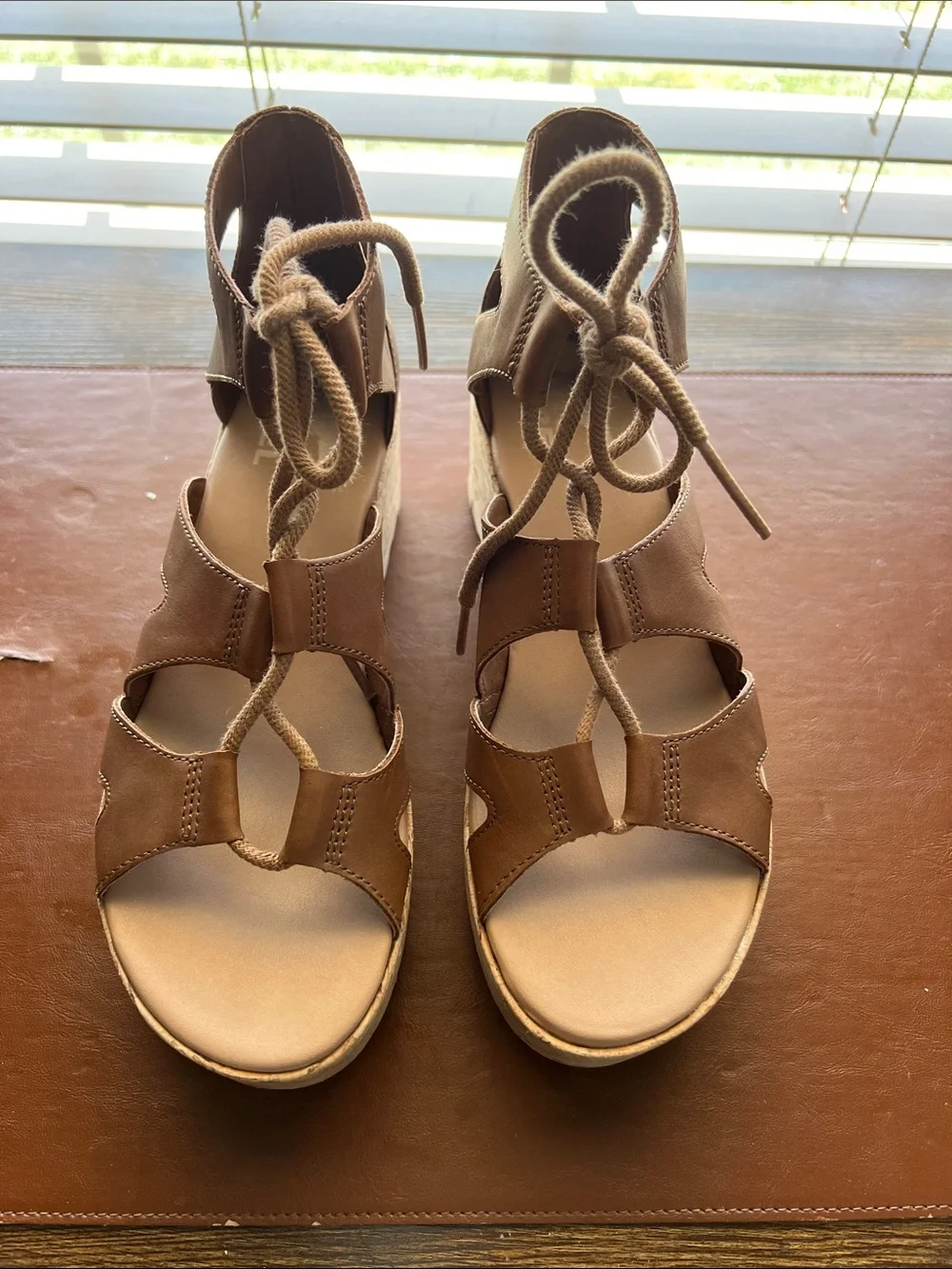 Sorel Brown Lace-Up Cork Wedge Sandals